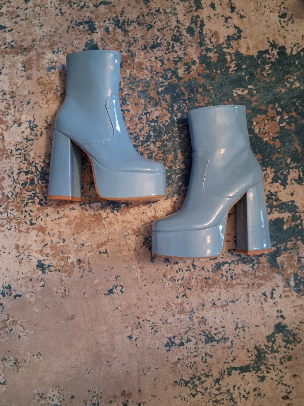 Blue platform ankle boots